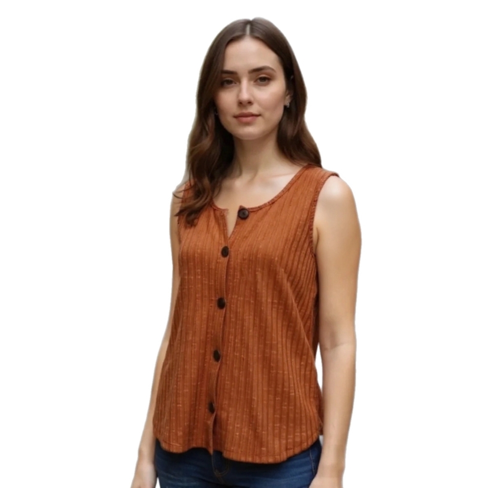W5 Rustic Orange Ribbed Knit Button-Front Tank Top